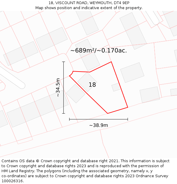 18, VISCOUNT ROAD, WEYMOUTH, DT4 9EP: Plot and title map