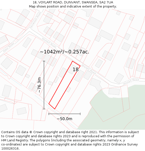 18, VOYLART ROAD, DUNVANT, SWANSEA, SA2 7UA: Plot and title map