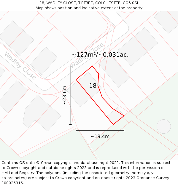 18, WADLEY CLOSE, TIPTREE, COLCHESTER, CO5 0SL: Plot and title map