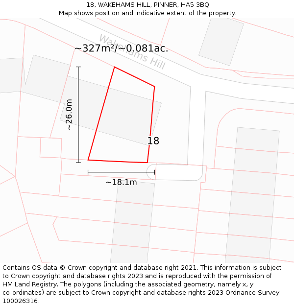 18, WAKEHAMS HILL, PINNER, HA5 3BQ: Plot and title map