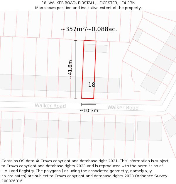 18, WALKER ROAD, BIRSTALL, LEICESTER, LE4 3BN: Plot and title map