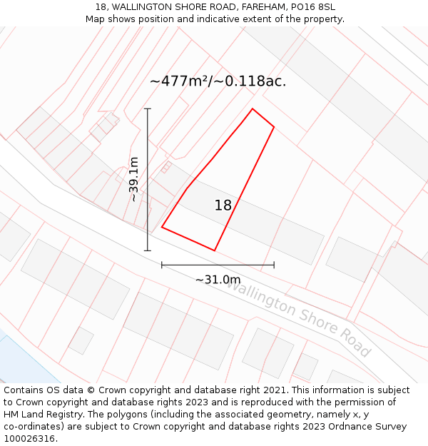 18, WALLINGTON SHORE ROAD, FAREHAM, PO16 8SL: Plot and title map