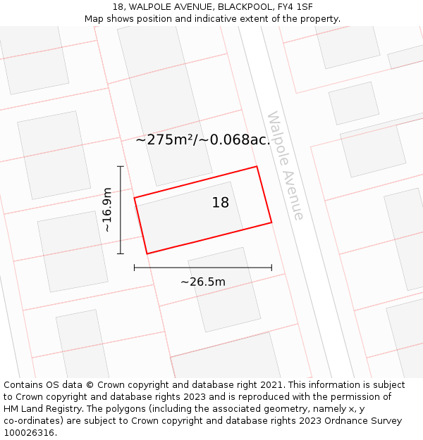 18, WALPOLE AVENUE, BLACKPOOL, FY4 1SF: Plot and title map