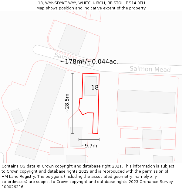 18, WANSDYKE WAY, WHITCHURCH, BRISTOL, BS14 0FH: Plot and title map