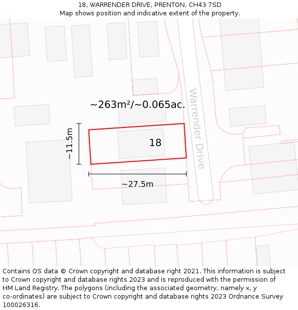 18, WARRENDER DRIVE, PRENTON, CH43 7SD: Plot and title map