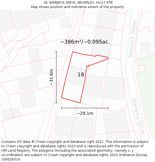 18, WARWICK DRIVE, BEVERLEY, HU17 9TB: Plot and title map