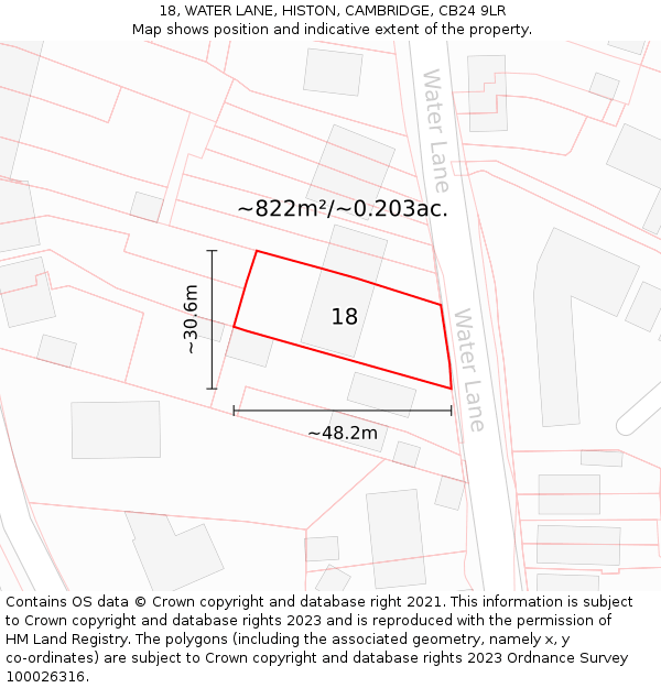 18, WATER LANE, HISTON, CAMBRIDGE, CB24 9LR: Plot and title map