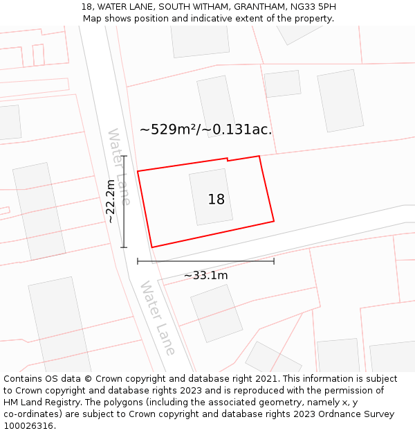 18, WATER LANE, SOUTH WITHAM, GRANTHAM, NG33 5PH: Plot and title map