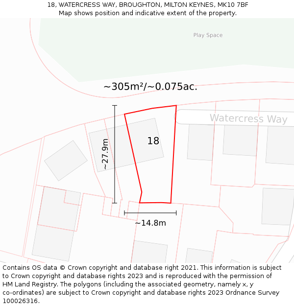 18, WATERCRESS WAY, BROUGHTON, MILTON KEYNES, MK10 7BF: Plot and title map