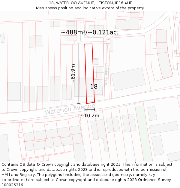 18, WATERLOO AVENUE, LEISTON, IP16 4HE: Plot and title map