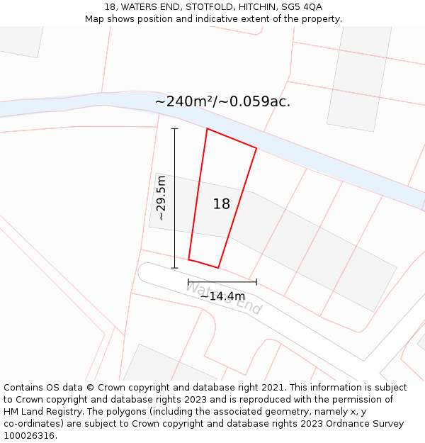 18, WATERS END, STOTFOLD, HITCHIN, SG5 4QA: Plot and title map