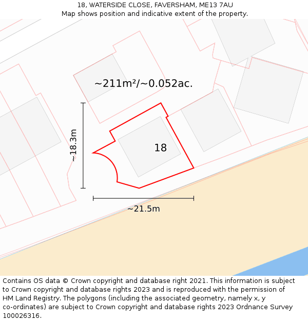 18, WATERSIDE CLOSE, FAVERSHAM, ME13 7AU: Plot and title map