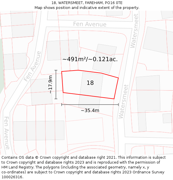 18, WATERSMEET, FAREHAM, PO16 0TE: Plot and title map