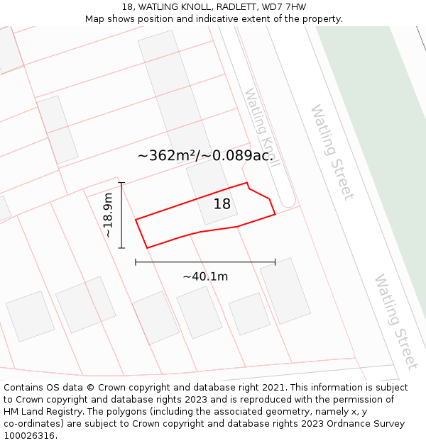 18, WATLING KNOLL, RADLETT, WD7 7HW: Plot and title map