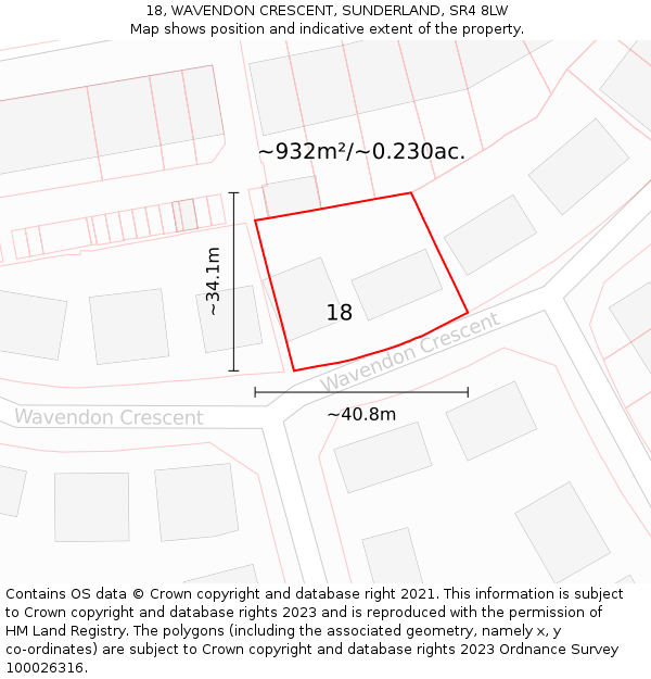 18, WAVENDON CRESCENT, SUNDERLAND, SR4 8LW: Plot and title map