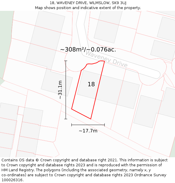 18, WAVENEY DRIVE, WILMSLOW, SK9 3UJ: Plot and title map