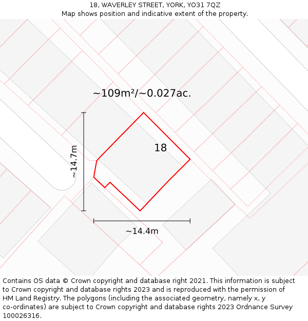 18, WAVERLEY STREET, YORK, YO31 7QZ: Plot and title map