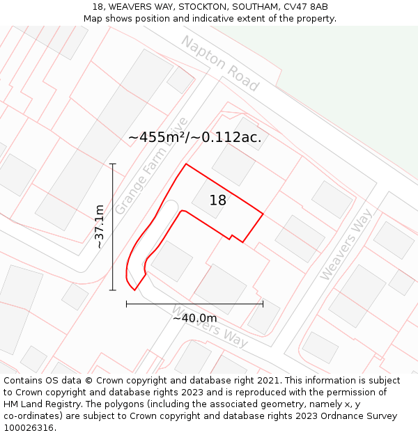 18, WEAVERS WAY, STOCKTON, SOUTHAM, CV47 8AB: Plot and title map