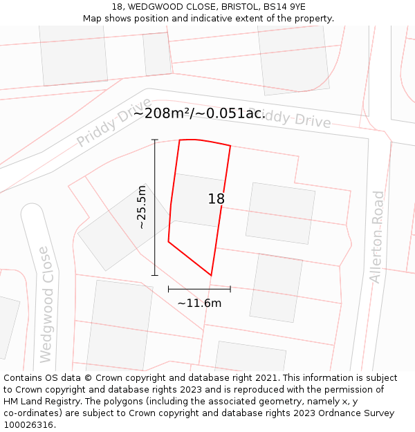 18, WEDGWOOD CLOSE, BRISTOL, BS14 9YE: Plot and title map