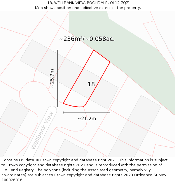 18, WELLBANK VIEW, ROCHDALE, OL12 7QZ: Plot and title map