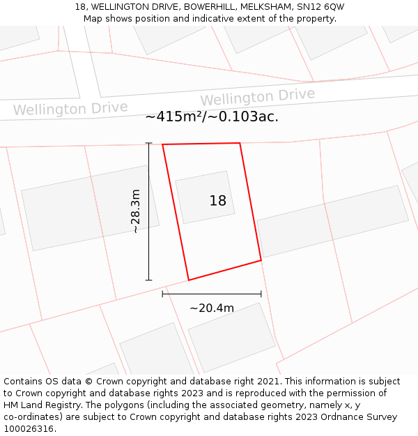 18, WELLINGTON DRIVE, BOWERHILL, MELKSHAM, SN12 6QW: Plot and title map