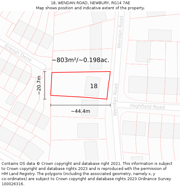 18, WENDAN ROAD, NEWBURY, RG14 7AE: Plot and title map