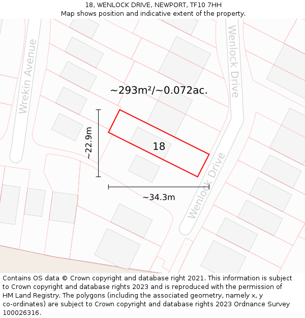 18, WENLOCK DRIVE, NEWPORT, TF10 7HH: Plot and title map