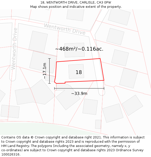 18, WENTWORTH DRIVE, CARLISLE, CA3 0PW: Plot and title map