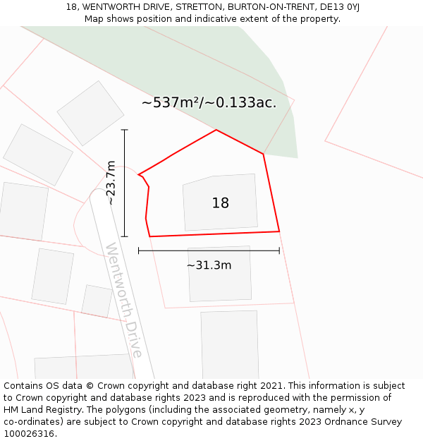 18, WENTWORTH DRIVE, STRETTON, BURTON-ON-TRENT, DE13 0YJ: Plot and title map