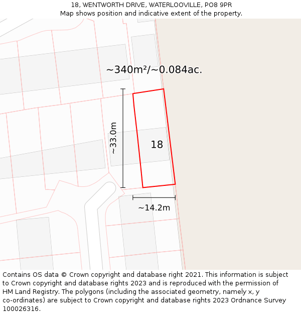 18, WENTWORTH DRIVE, WATERLOOVILLE, PO8 9PR: Plot and title map