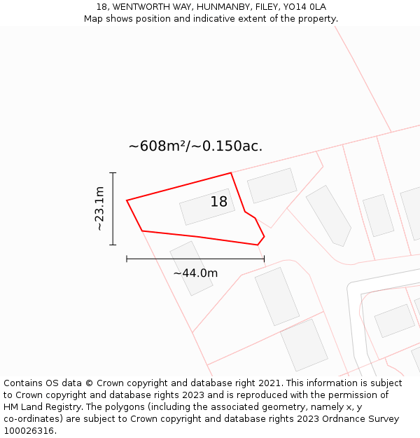 18, WENTWORTH WAY, HUNMANBY, FILEY, YO14 0LA: Plot and title map