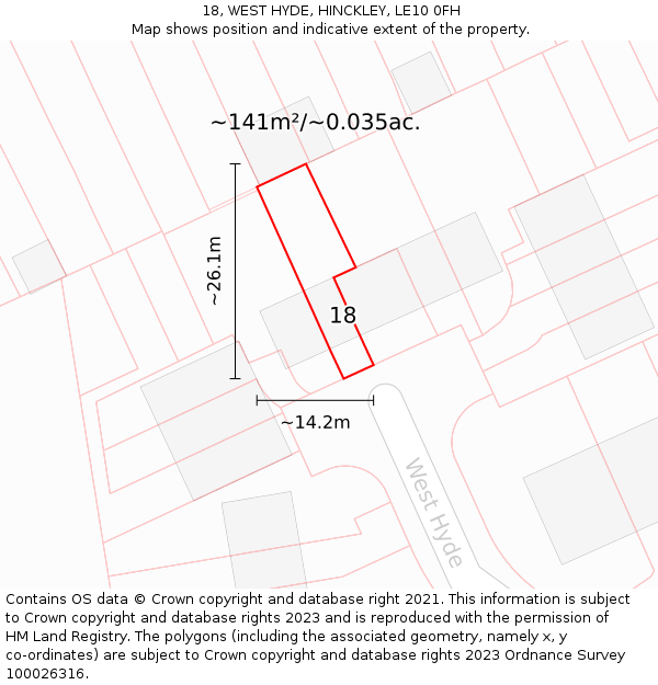 18, WEST HYDE, HINCKLEY, LE10 0FH: Plot and title map