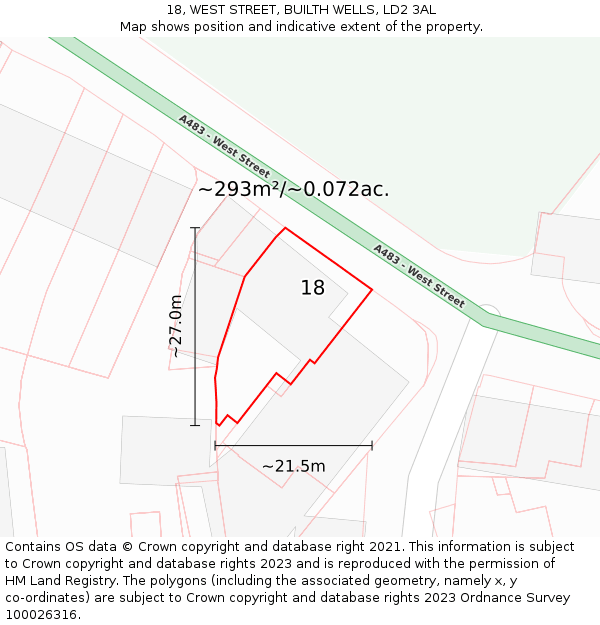 18, WEST STREET, BUILTH WELLS, LD2 3AL: Plot and title map