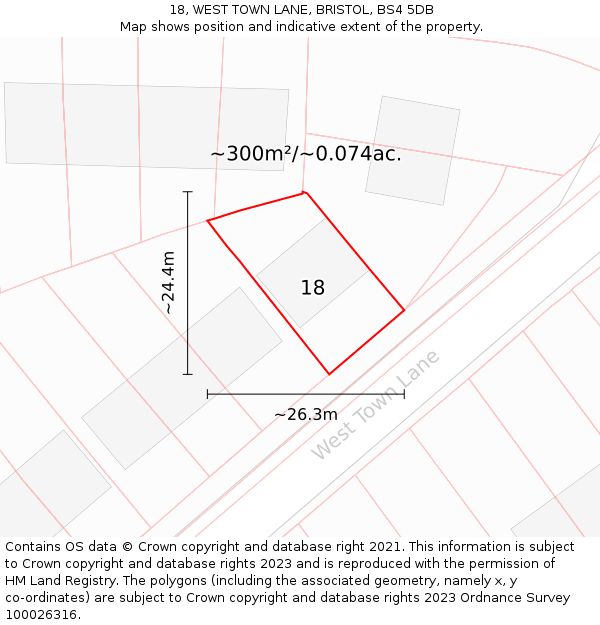 18, WEST TOWN LANE, BRISTOL, BS4 5DB: Plot and title map