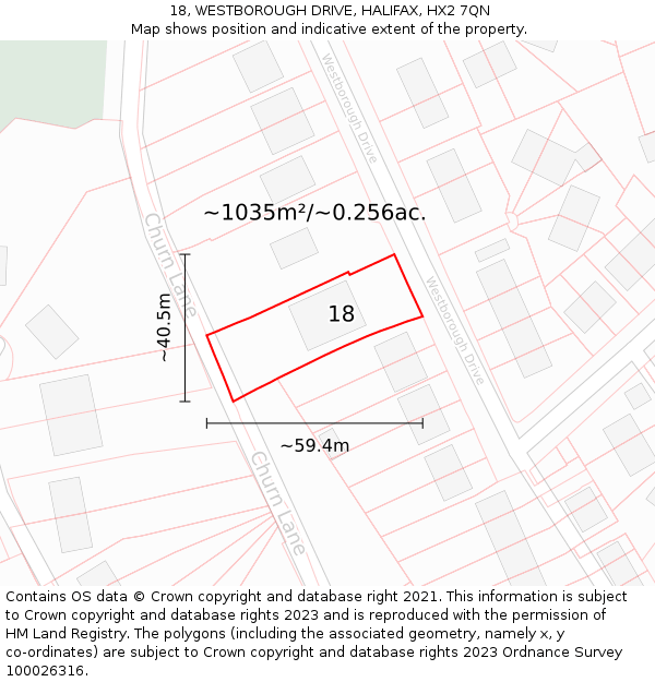 18, WESTBOROUGH DRIVE, HALIFAX, HX2 7QN: Plot and title map