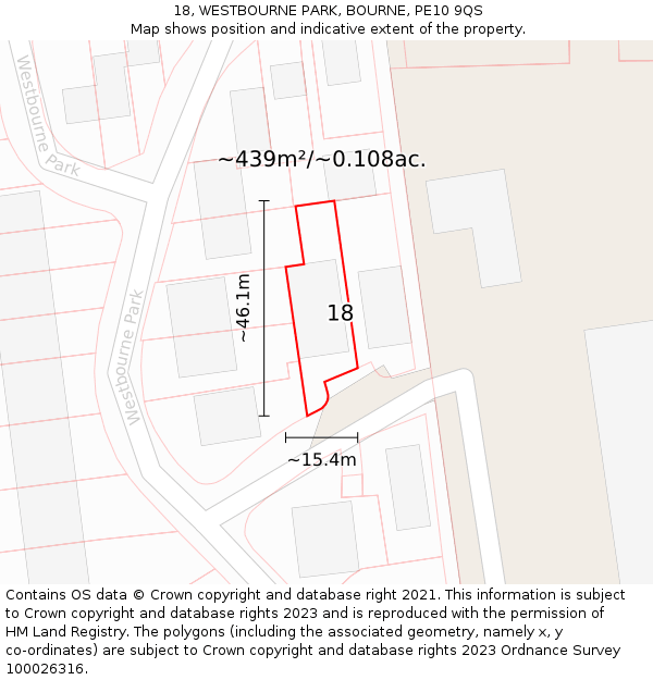 18, WESTBOURNE PARK, BOURNE, PE10 9QS: Plot and title map