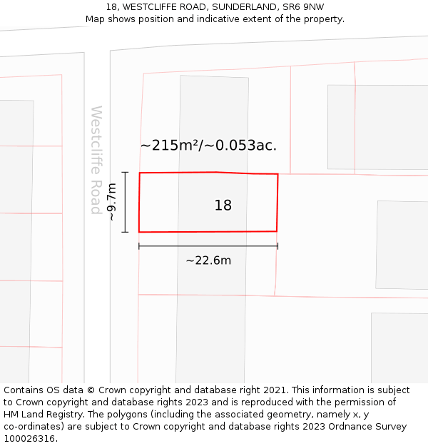 18, WESTCLIFFE ROAD, SUNDERLAND, SR6 9NW: Plot and title map