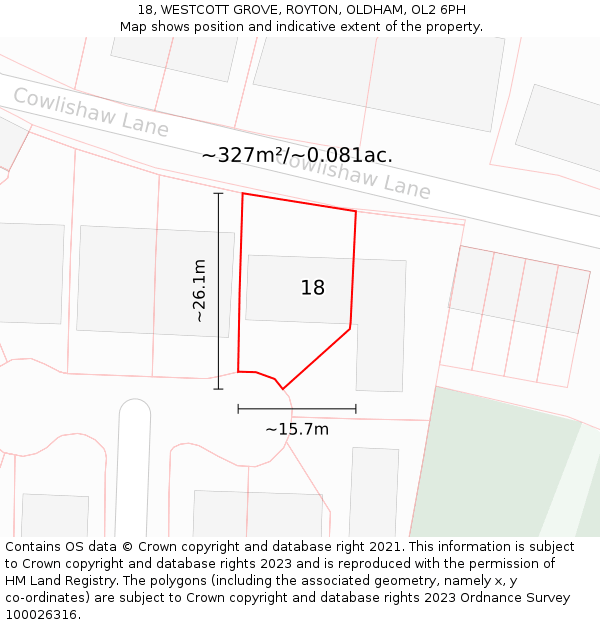 18, WESTCOTT GROVE, ROYTON, OLDHAM, OL2 6PH: Plot and title map