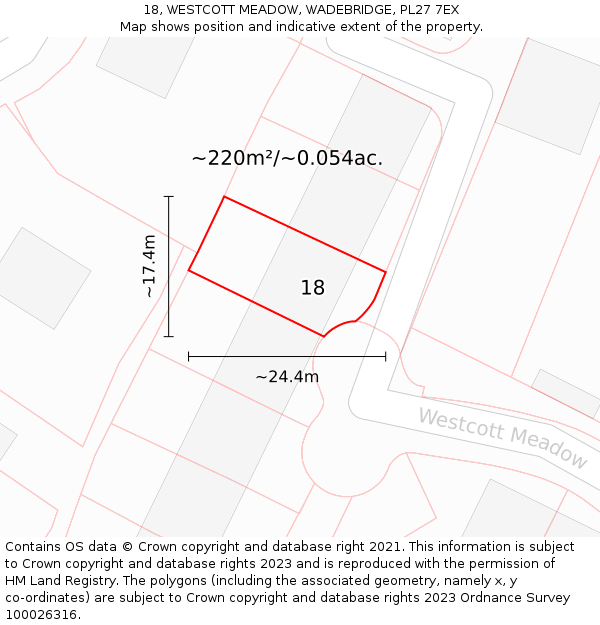 18, WESTCOTT MEADOW, WADEBRIDGE, PL27 7EX: Plot and title map