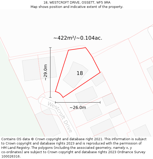 18, WESTCROFT DRIVE, OSSETT, WF5 9RA: Plot and title map