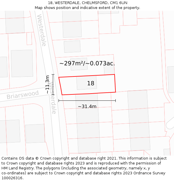 18, WESTERDALE, CHELMSFORD, CM1 6UN: Plot and title map