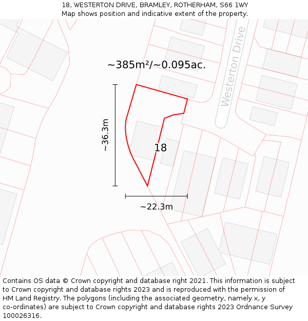 18, WESTERTON DRIVE, BRAMLEY, ROTHERHAM, S66 1WY: Plot and title map