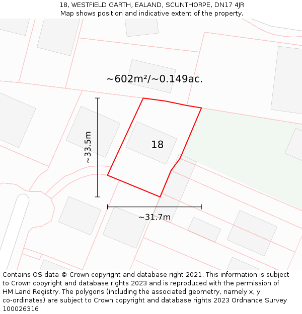 18, WESTFIELD GARTH, EALAND, SCUNTHORPE, DN17 4JR: Plot and title map