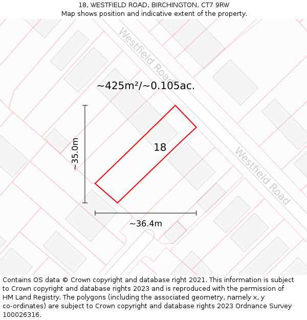 18, WESTFIELD ROAD, BIRCHINGTON, CT7 9RW: Plot and title map