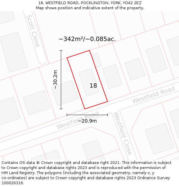 18, WESTFIELD ROAD, POCKLINGTON, YORK, YO42 2EZ: Plot and title map