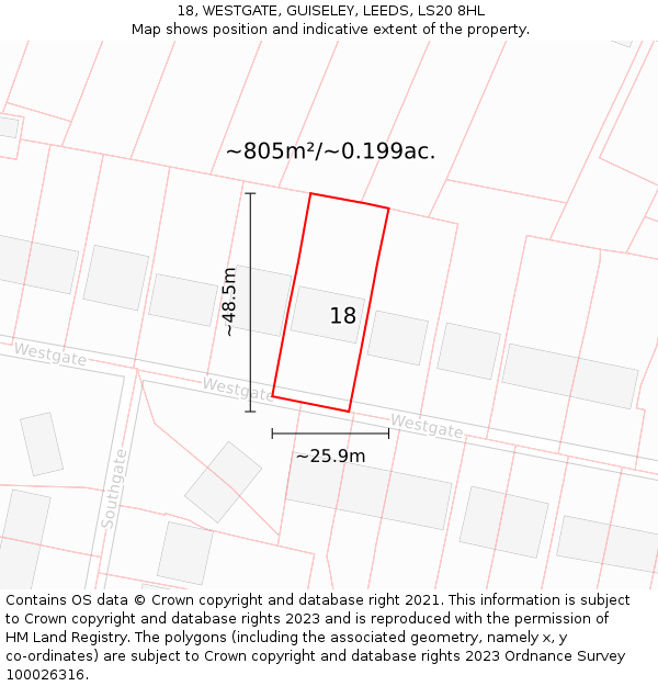 18, WESTGATE, GUISELEY, LEEDS, LS20 8HL: Plot and title map