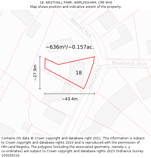18, WESTHALL PARK, WARLINGHAM, CR6 9HS: Plot and title map