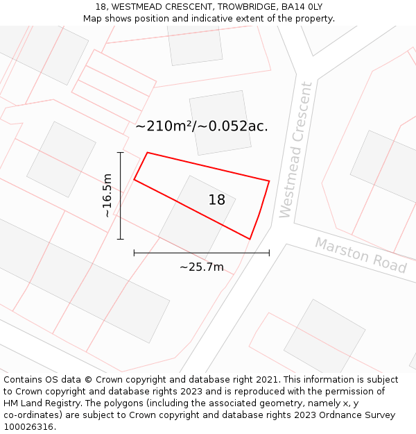 18, WESTMEAD CRESCENT, TROWBRIDGE, BA14 0LY: Plot and title map