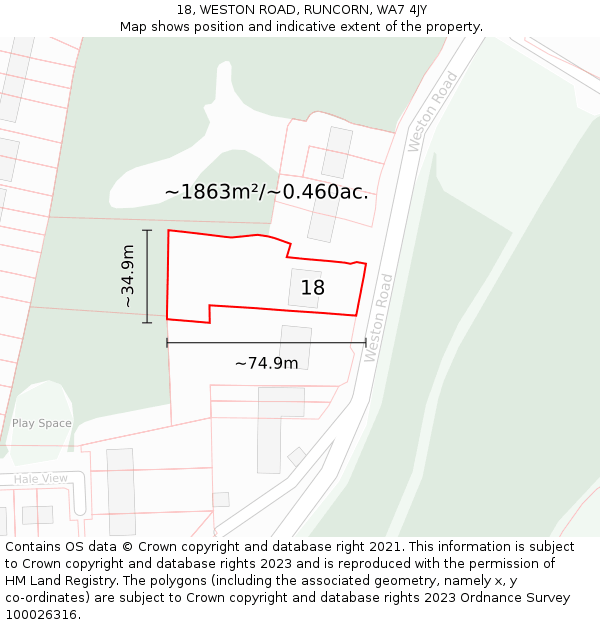 18, WESTON ROAD, RUNCORN, WA7 4JY: Plot and title map