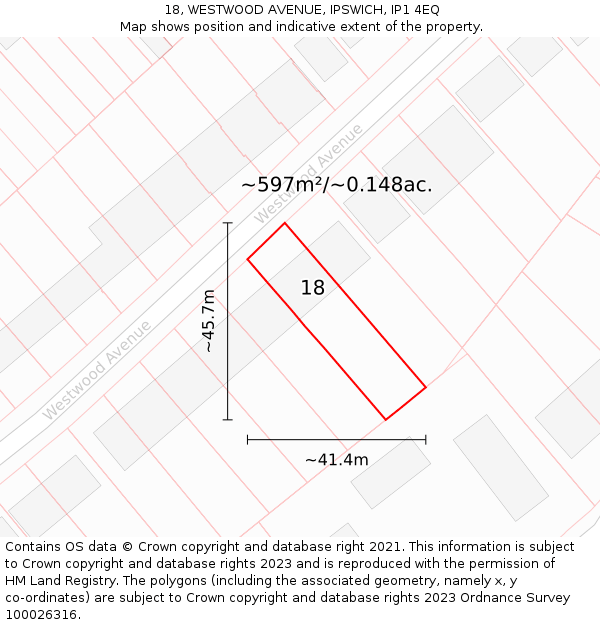 18, WESTWOOD AVENUE, IPSWICH, IP1 4EQ: Plot and title map